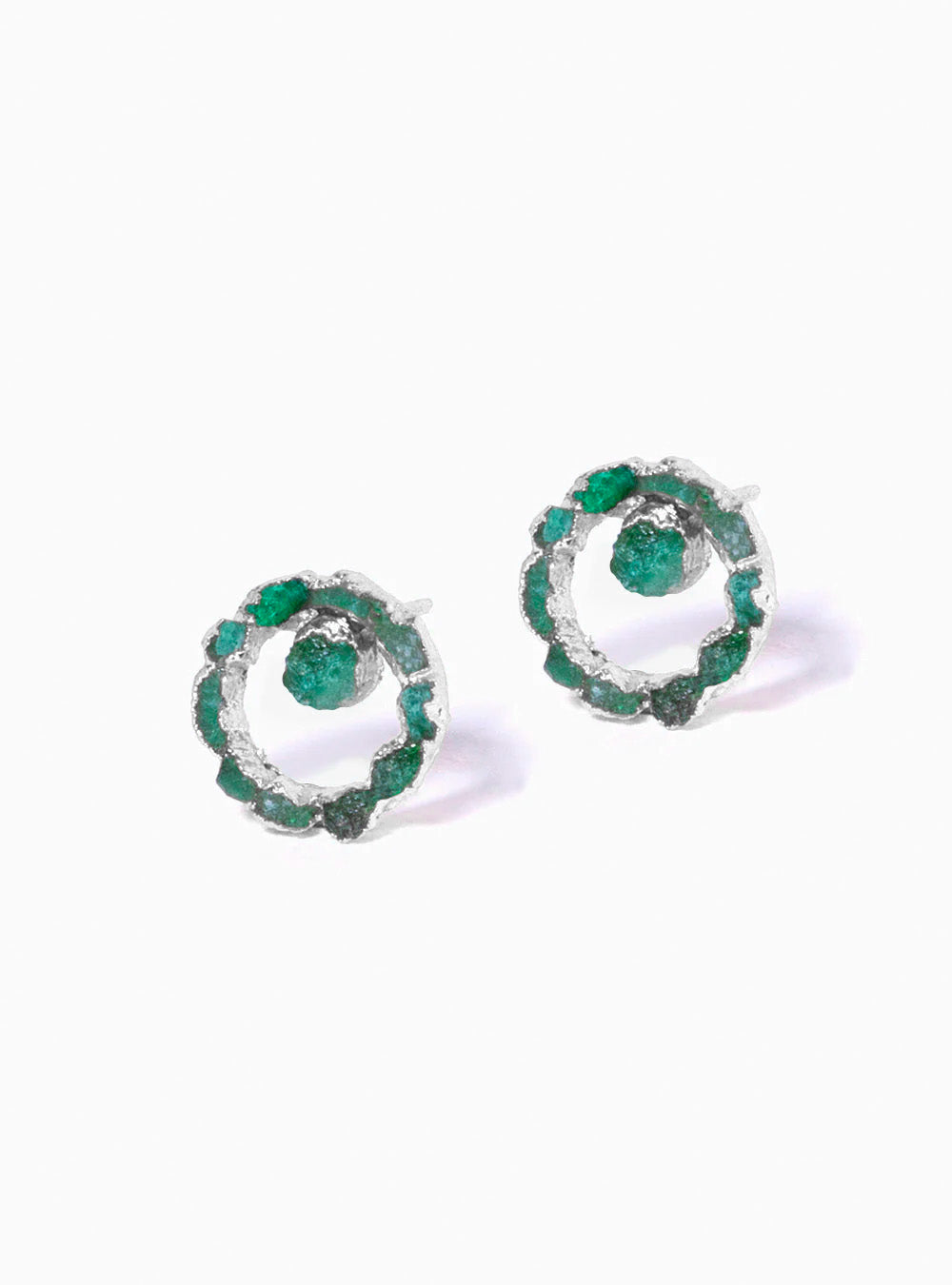 Iris Emerald Silver Earrings